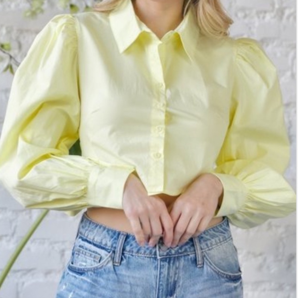 Button down poplin puff  yellow